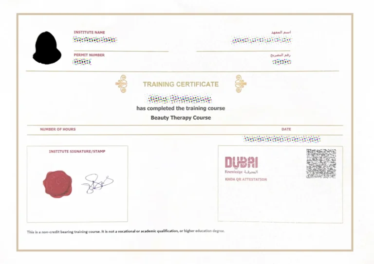 KHDA Certificate Microblading